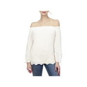 Lucky Brand Womens Eyelet Smocked Casual Top White L
