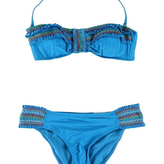 Lucky Brand Womens Fiesta Side Tab 2 Piece Bandeau, Blue, Small