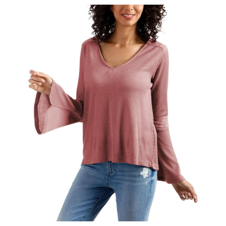 Lucky Brand Womens Flare Sleeve Casual Thermal Top Purple XS 