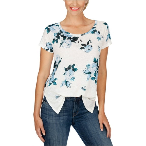 Lucky Brand Womens Floral Basic T-Shirt, Blue, Large