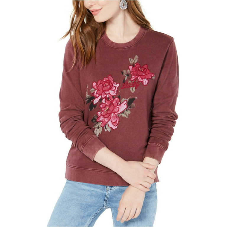 Lucky Brand Womens Floral Embroidered Graphic Sweatshirt, Purple, Small 