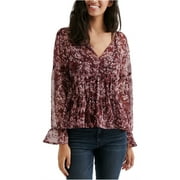 Lucky Brand Womens Floral Peasant Blouse, Red, X-Small