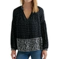thumbnail image 1 of Lucky Brand Womens Floral Print Peasant Blouse, Black, X-Small, 1 of 3