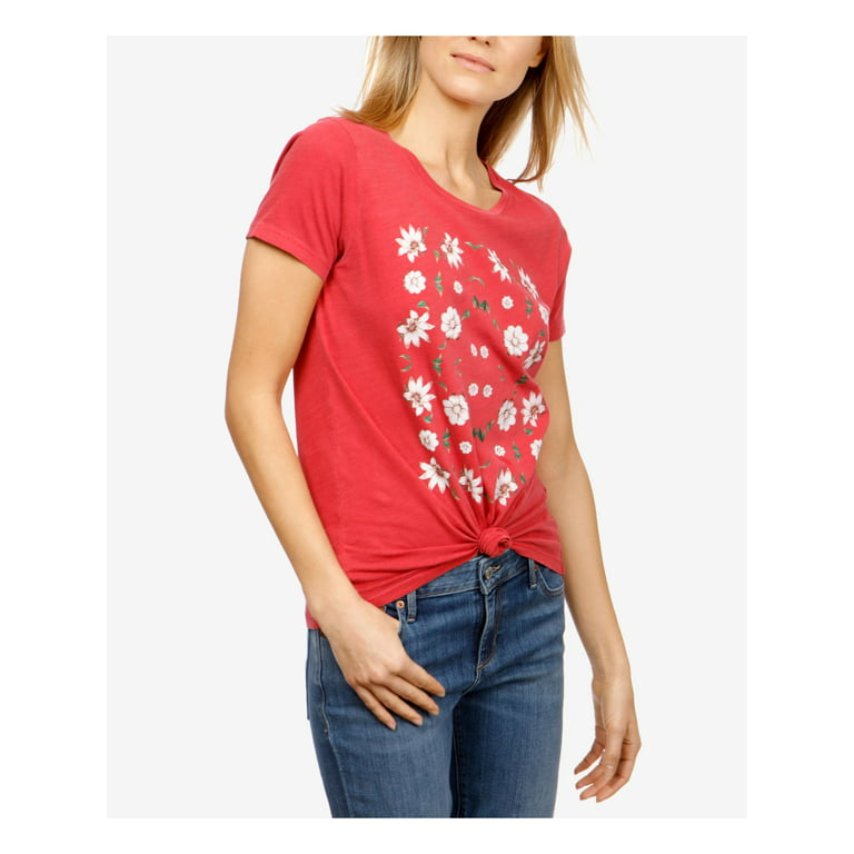Lucky Brand Womens Floral Print Short Sleeves Graphic T-Shirt Red XL