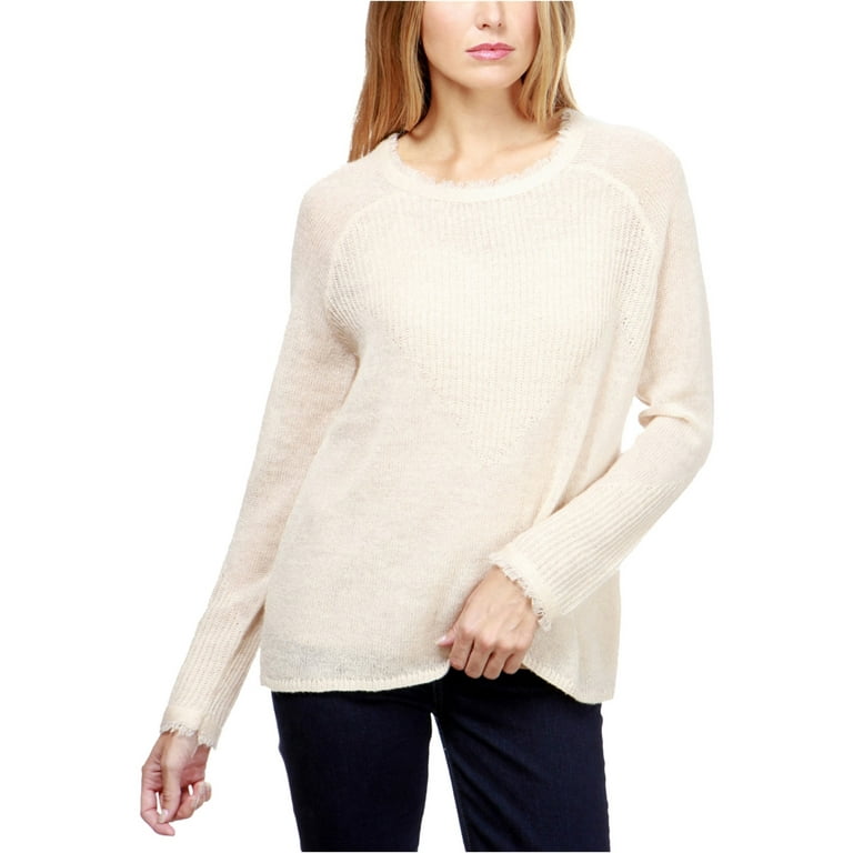 Lucky Brand Womens Frayed Pullover Sweater, Off-White, Large