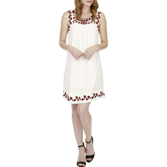 Lucky Brand Womens Hannah Embroidered Shift Casual Dress White M