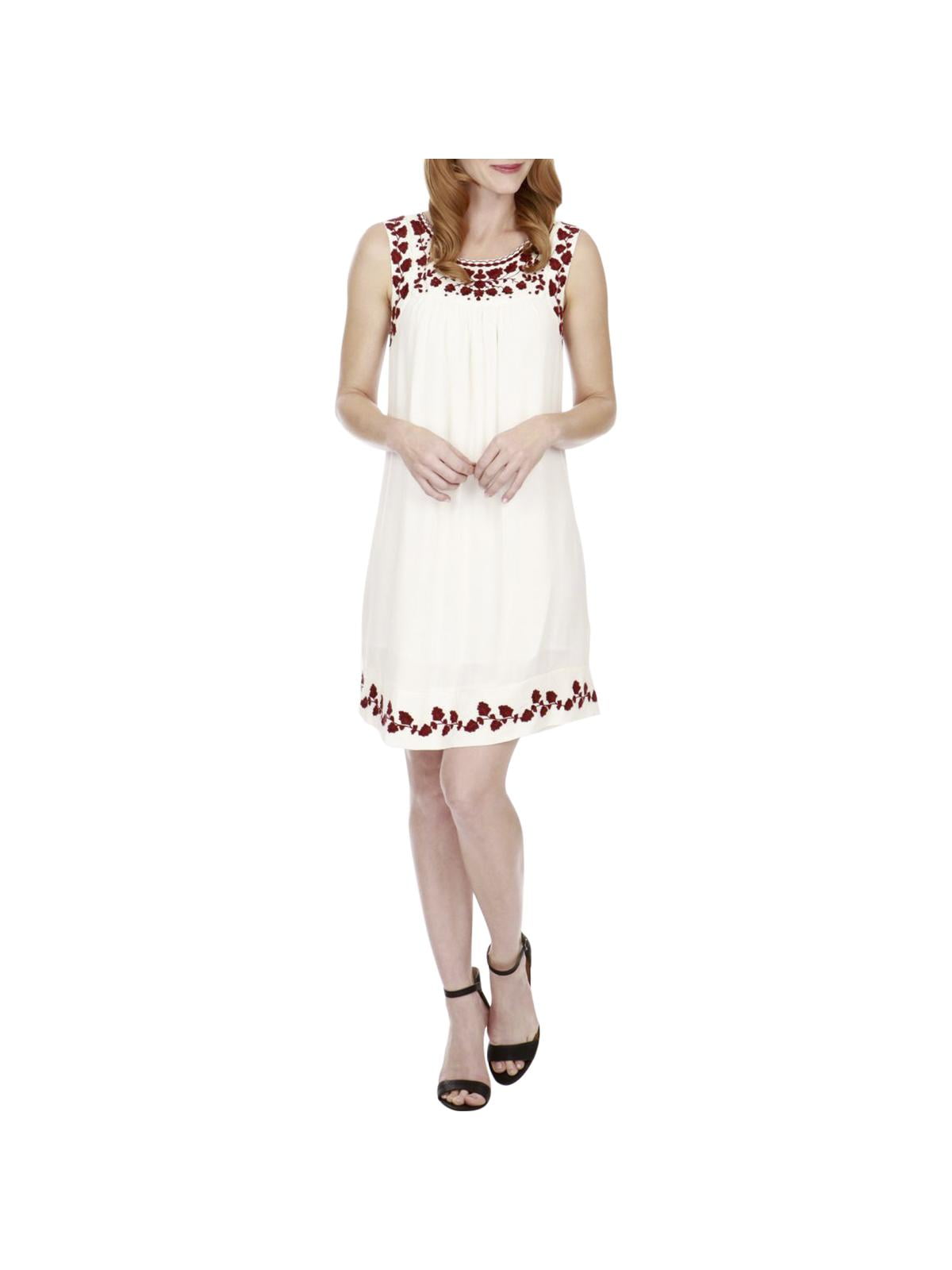 Lucky Brand Womens Hannah Embroidered Shift Casual Dress White