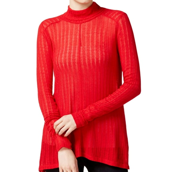 Lucky Brand Womens Hi-Lo Turtleneck Knit Sweater, Red, X-Small