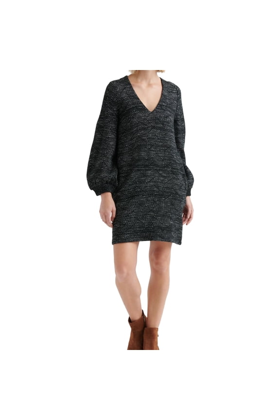 Womens Knit Sweater Shift Dress, Black, Small