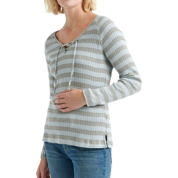 Lucky Brand Womens Lace-Up Neck Pullover Blouse, Grey, X-Small