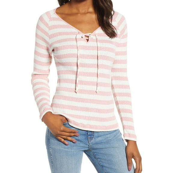 Lucky Brand Womens Lace-Up Neck Pullover Blouse, Pink, X-Small