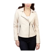 Lucky Brand Womens Leather Motorcycle Jacket, Beige, Large