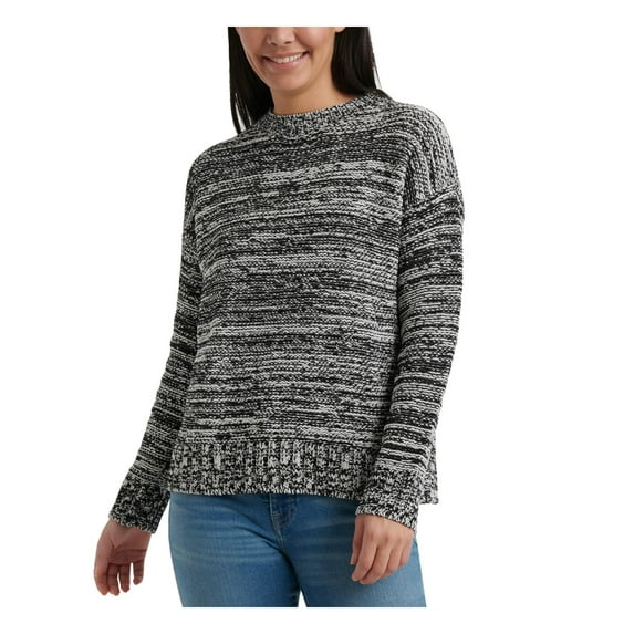 Lucky Brand Womens Marled Crewneck Pullover Sweater Black-Ivory M