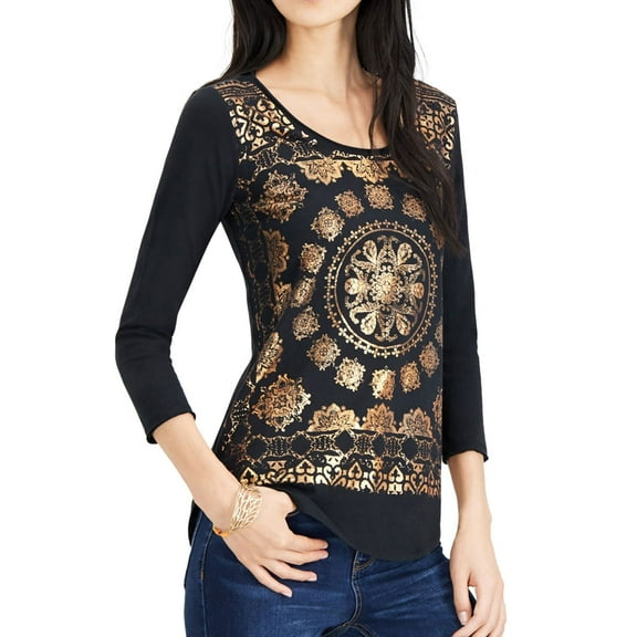 Lucky Brand Womens Medallion Graphic T-Shirt, Black, Small