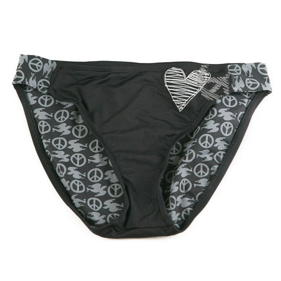 Lucky Brand Womens Peace Sign Heart Hipster Bikini Bottom Black