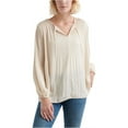 thumbnail image 1 of Lucky Brand Womens Pleated Peasant Blouse, Beige, X-Large, 1 of 2