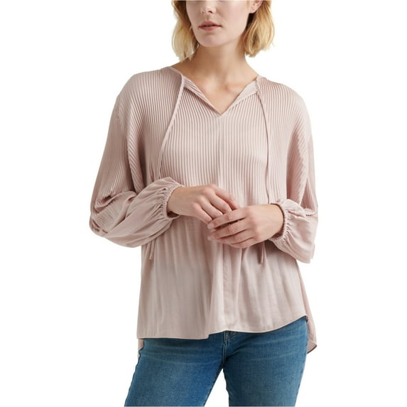 Lucky Brand Womens Pleated Peasant Blouse, Pink, Small
