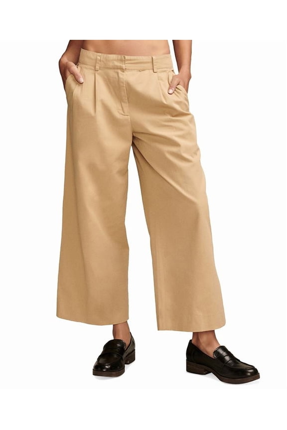 Womens Pleated Wide Leg Cropped Pants, Dark Khaki,12