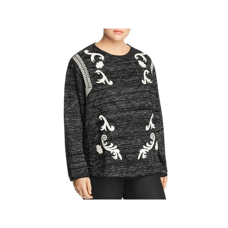 Lucky Brand Womens Plus Embroidered Long Sleeves Pullover Sweater