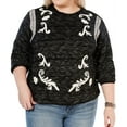 thumbnail image 1 of Lucky Brand Womens Embroidered Pullover Sweater, Black, Plus Size, 2X, 1 of 3