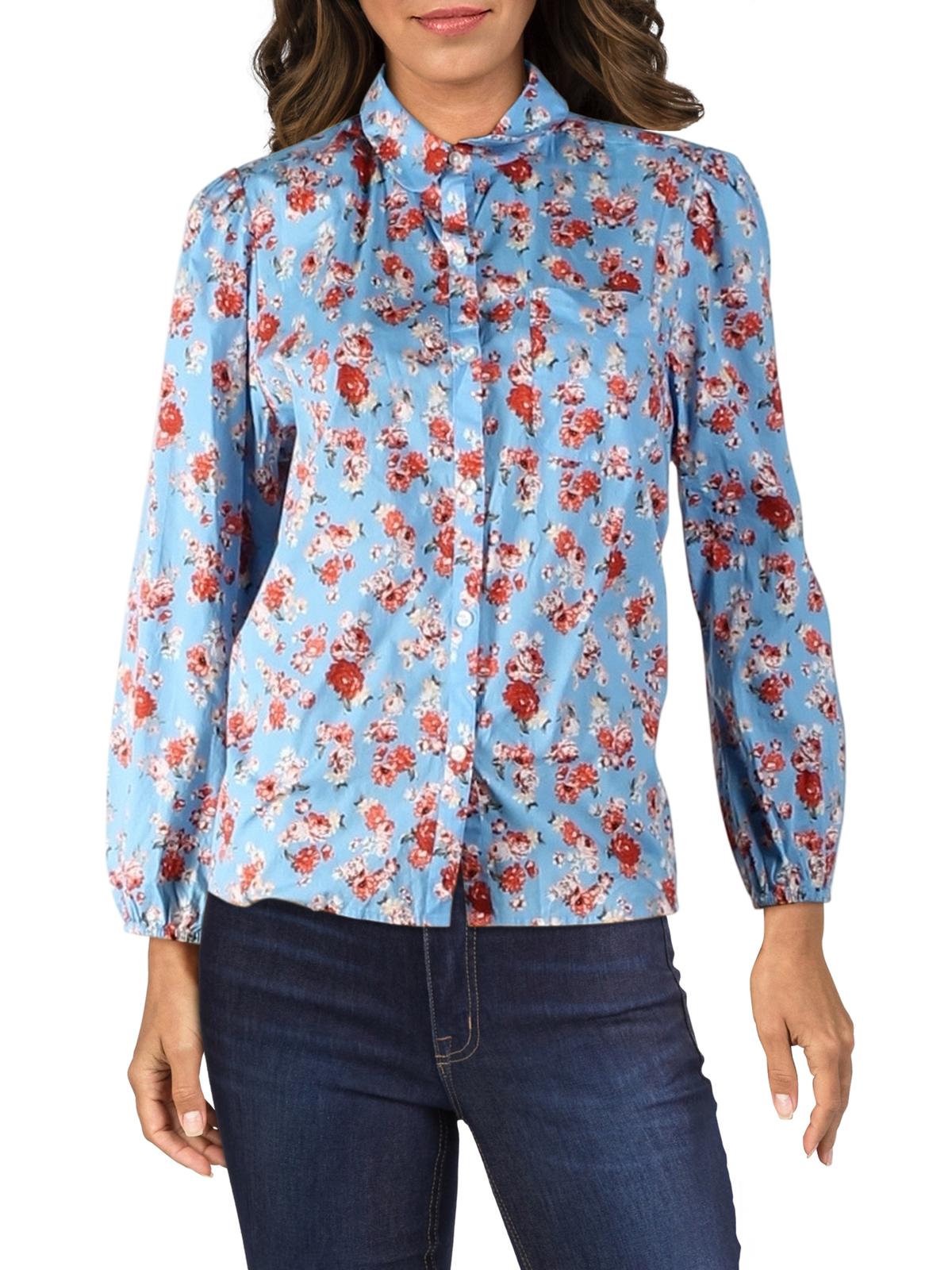 Lucky Brand Womens Poet Floral Print Collar Button-Down Top Blue XL - image 1 of 3