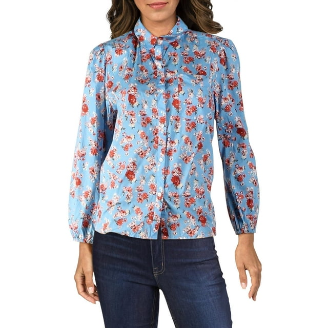Lucky Brand Womens Poet Floral Print Collar Button-Down Top Blue XL