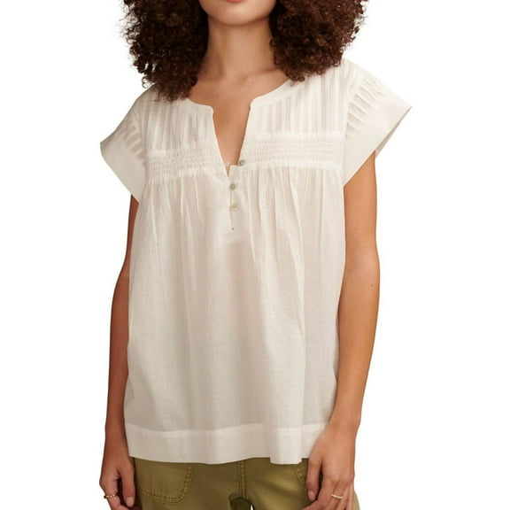 Lucky Brand Womens Popover Knit Blouse, White, Large