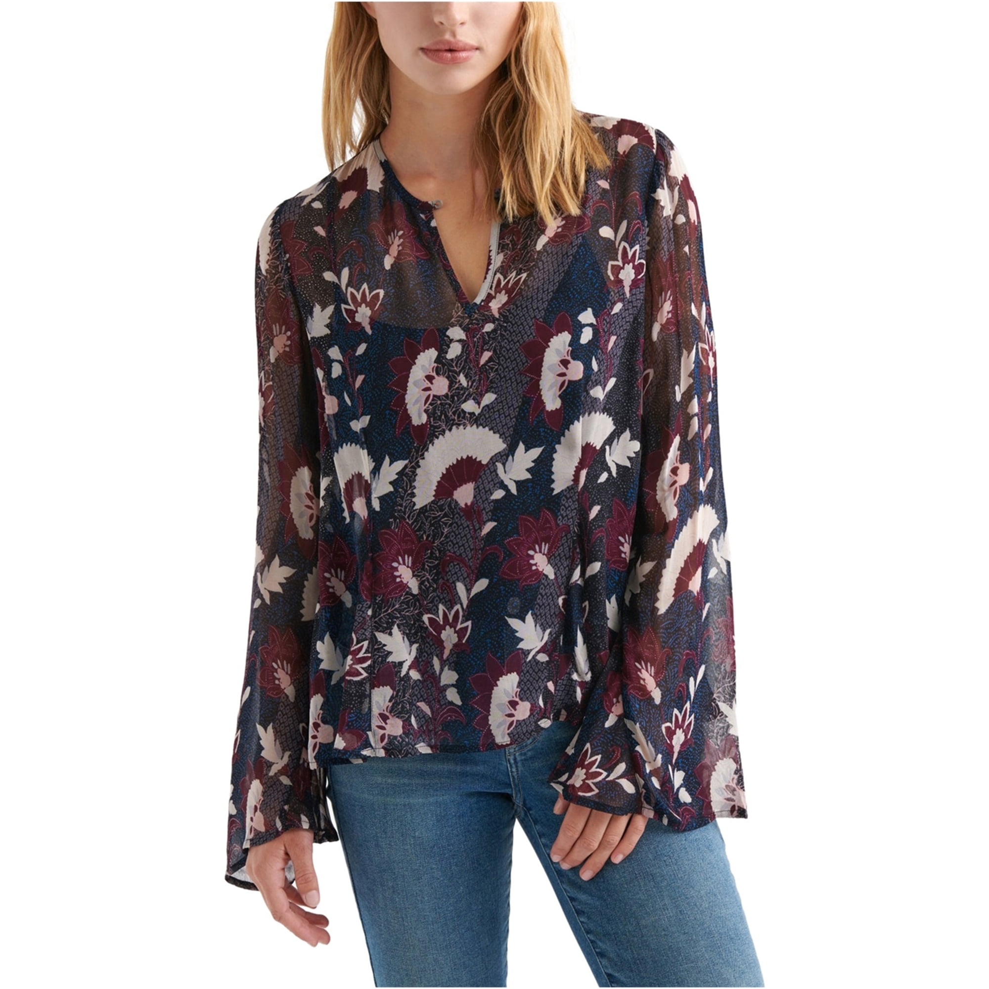 lucky brand printed peasant top
