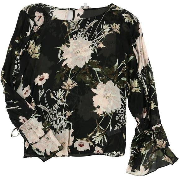 Lucky Brand Womens Ruffled Tunic Blouse, Black, Medium