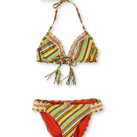 Lucky Brand Womens Santiago Crochet Hipster 2 Piece Bikini, Orange, Small