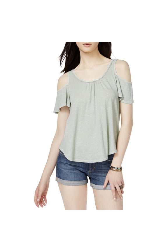 Womens Scoop-Neck Cold Shoulder Pullover Top
