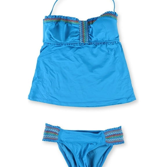 Lucky Brand Womens Stitched Ruffled 2 Piece Bandeau, Blue, Small