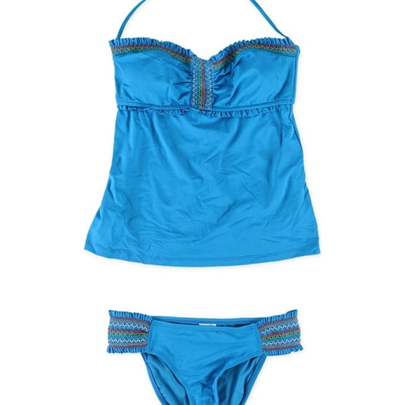 Lucky Brand Womens Stitched Ruffled 2 Piece Bandeau, Blue, Small