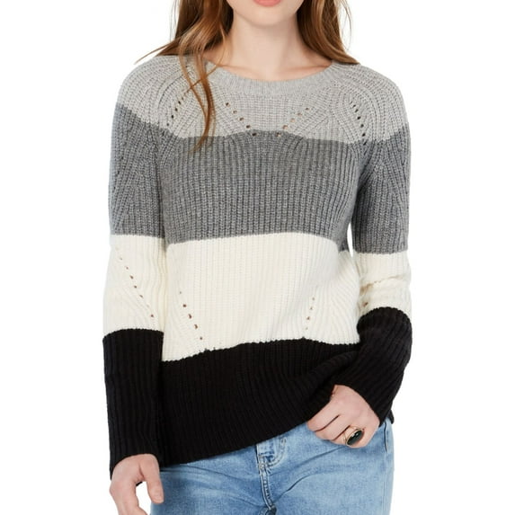 Lucky Brand Womens Striped Scoop-Neck Pullover Sweater B/W XL