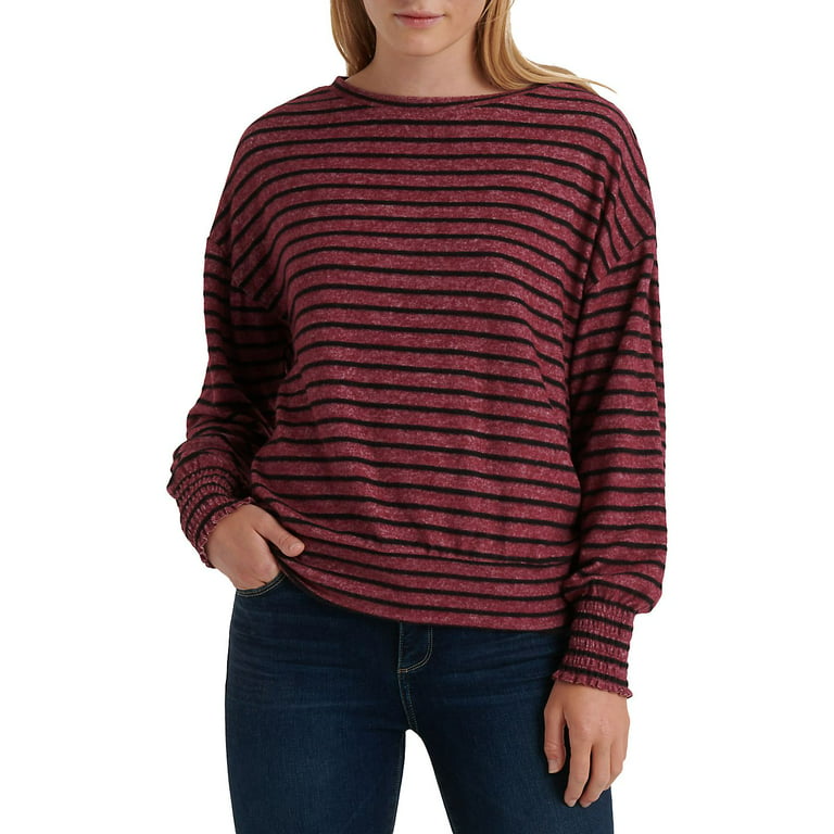 Lucky Brand Womens Striped Smocked Jersey Top Red XS 