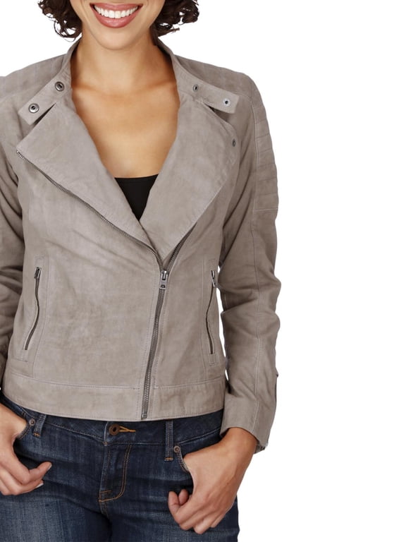 Womens Suede Quilted Motorcycle Jacket