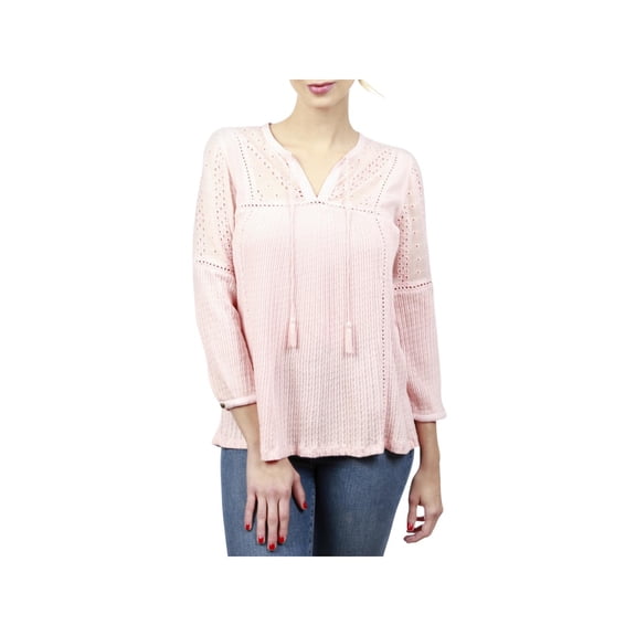 Lucky Brand Womens Textured Eyelet Peasant Top