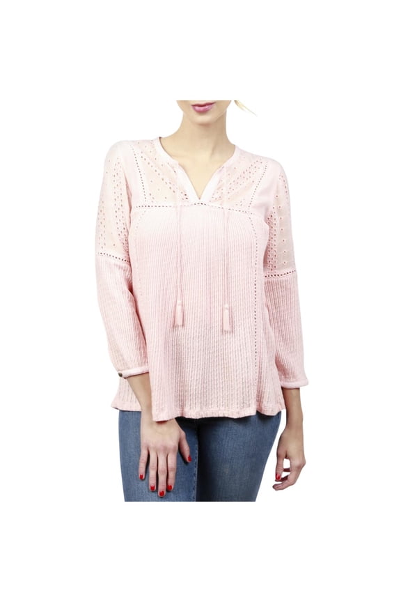 Womens Textured Eyelet Peasant Top