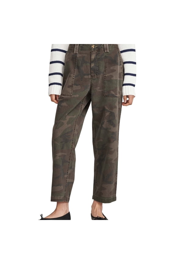 Womens Utility Casual Trouser Pants, Green, 2