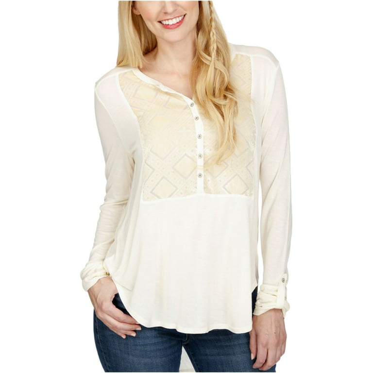 Lucky Brand Womens Velvet Burnout Henley Shirt, Off-White, X-Large 