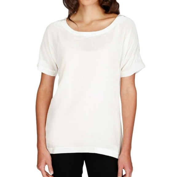 Lucky Brand Womens Velvet Contrast Embellished T-Shirt, Off-White, Small
