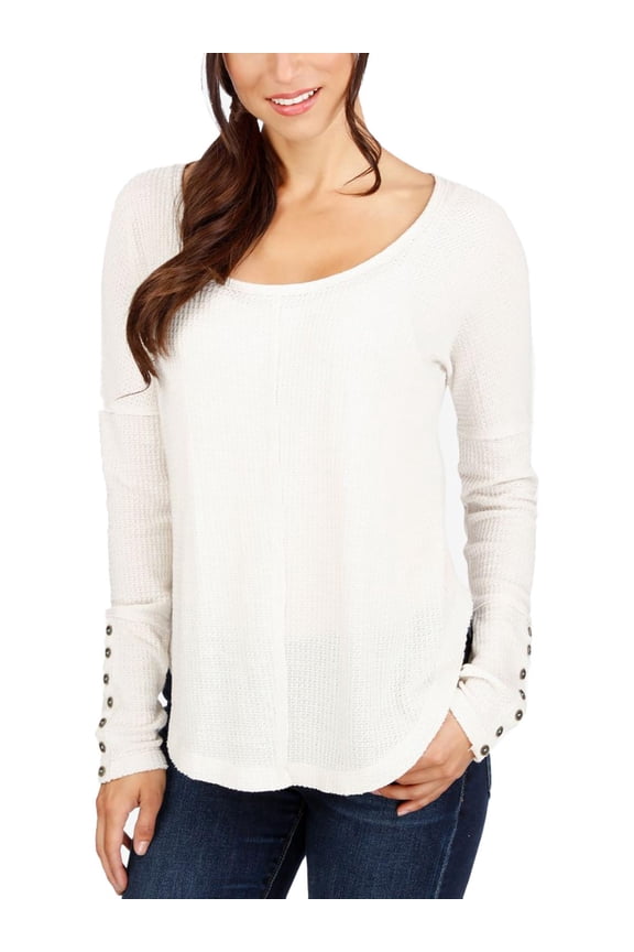 Womens Waffle Scoop Neck Thermal Top Ivory XS