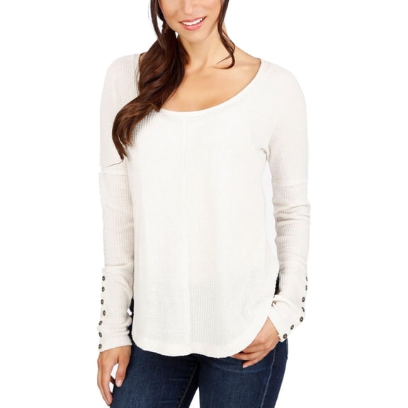 Lucky Brand Womens Waffle Scoop Neck Thermal Top Ivory XS
