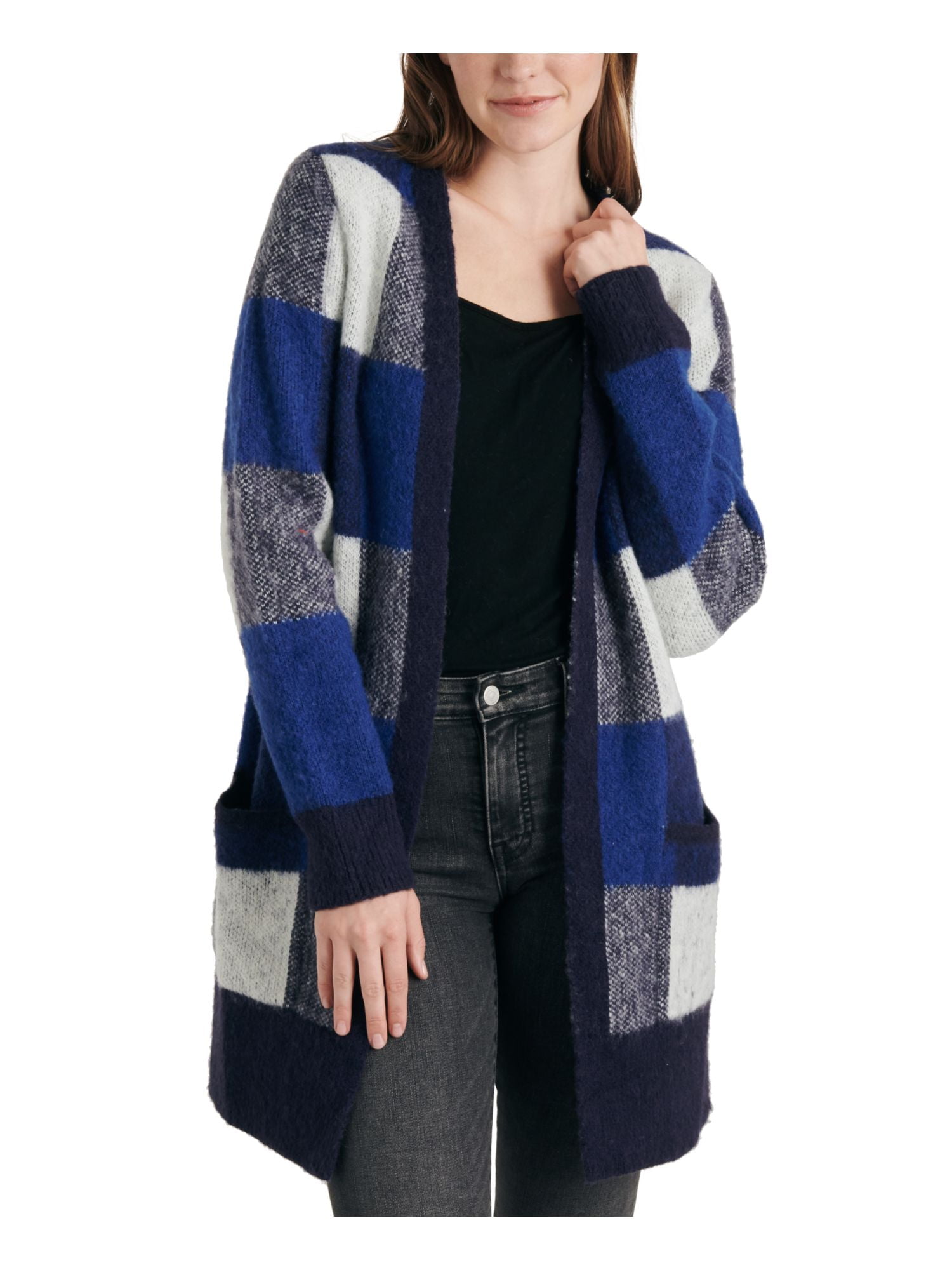 Lucky Brand Womens Wool Blend Check Print Cardigan Sweater Walmart
