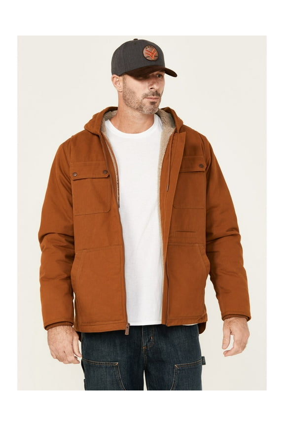 Men's Chore Sherpa Lined Insulated Canvas Hooded Jacket Brown US