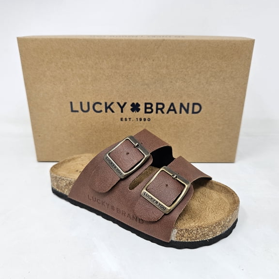 Lucky Brand YOUTH Blanc Double Strap Buckle Suede Cork Sandals - Brown - Comfortable Lightweight Adjustable Sandals For Youth Girls & Boys