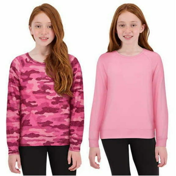 Lucky Brand Youth Girl's 2-Pack Long Sleeve Tee Knit Top Camo Sweatshirt