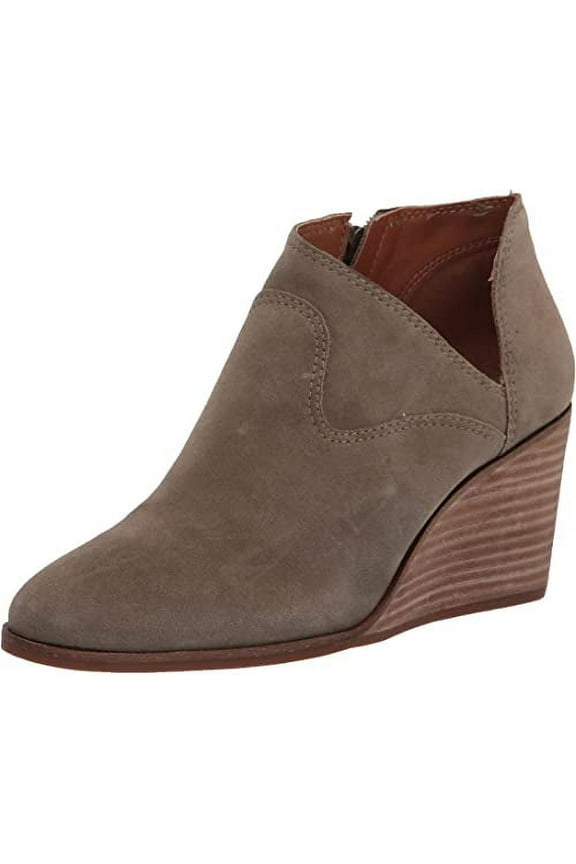 Zollie Fossilized Grey Almond Toe Leather Wedge High Heel Booties (Fossilized Grey, 11)