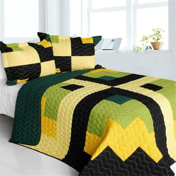 Lucky Break - 3 Pieces Vermicelli-Quilted Patchwork Quilt Set  Full & Queen Size - Multicolor