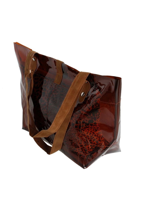 [Lucky Brown] Leopard Double Handle Leatherette Satchel Bag Handbag Purse Casual Styling